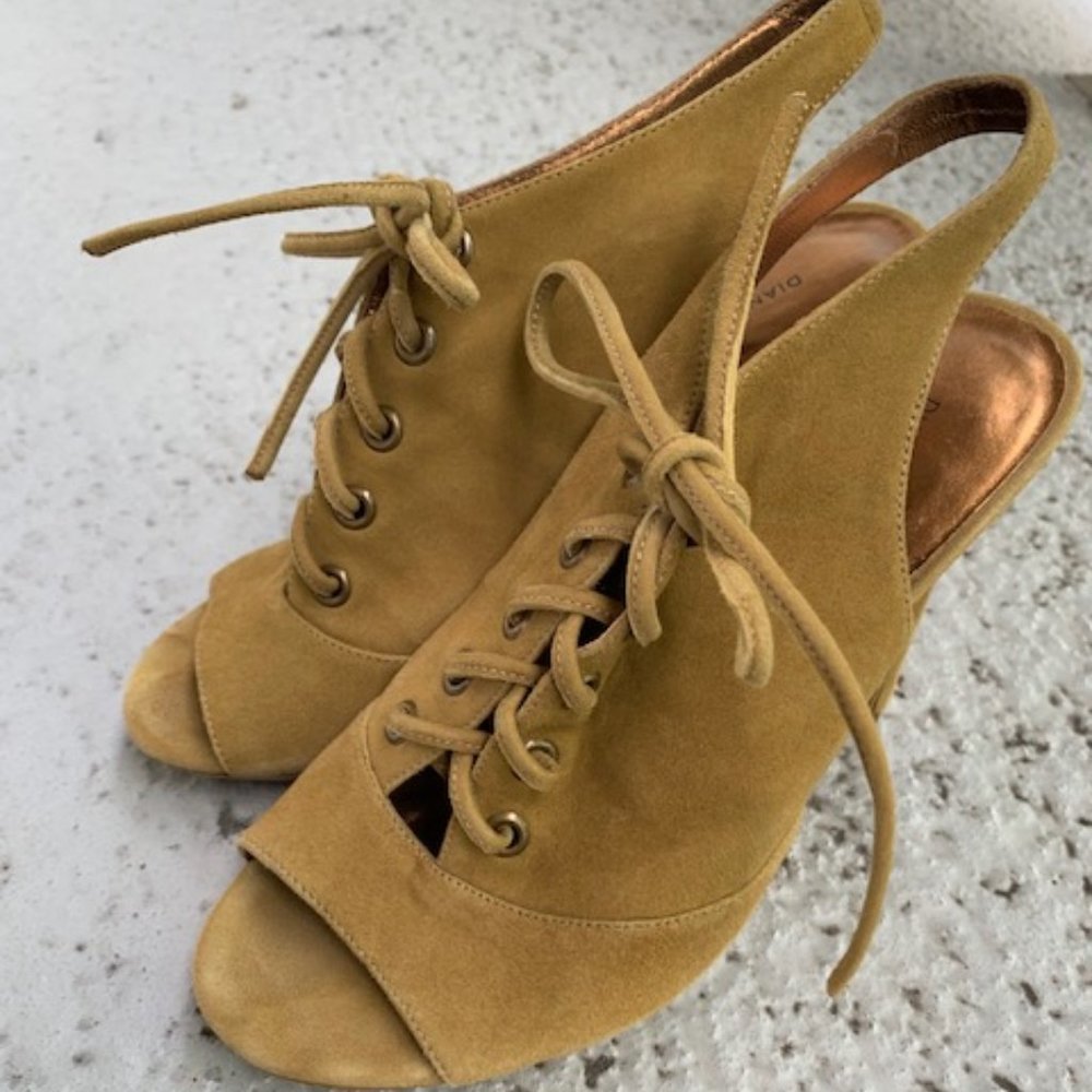 DVF Lace-Up Suede Slingback Heeled Booties on Sale